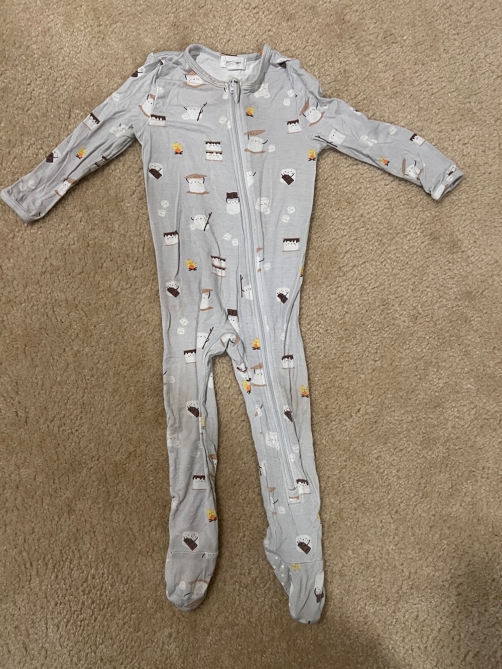 Angel Dear Light Gray Footed One-Piece with S'mores Print